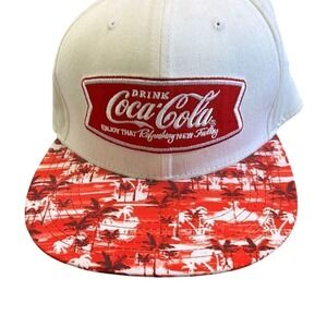 Coca Cola Men's White and Red Baseball Snapback Cap OS